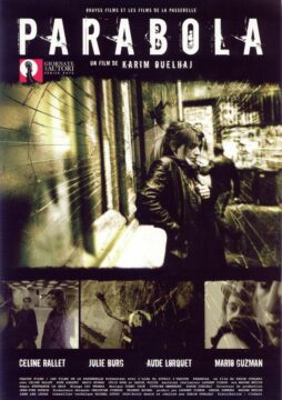 Póster del documental "Parábola" en el  que aparecen imágenes de los protagonistas en tonos amarillos a través de un cristal roto.