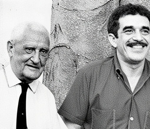 Álvaro Cepeda junto con varios de los escritores de la época. Fotografía en blanco y negro.