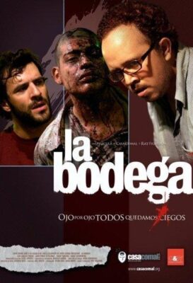 Cartel oficial del largometraje "La bodega". Título con los rostros de los protagonistas. 