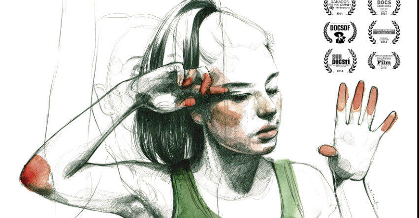 Ilustración artística de una joven con el cabello recogido en una coleta alta, vestida con una camiseta sin mangas verde.