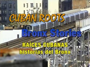 Fotograma de la película Raíces Cubanas / Historias del Bronx. Un tren recorriendo las vías, al fondo se ven los edificios del barrio.