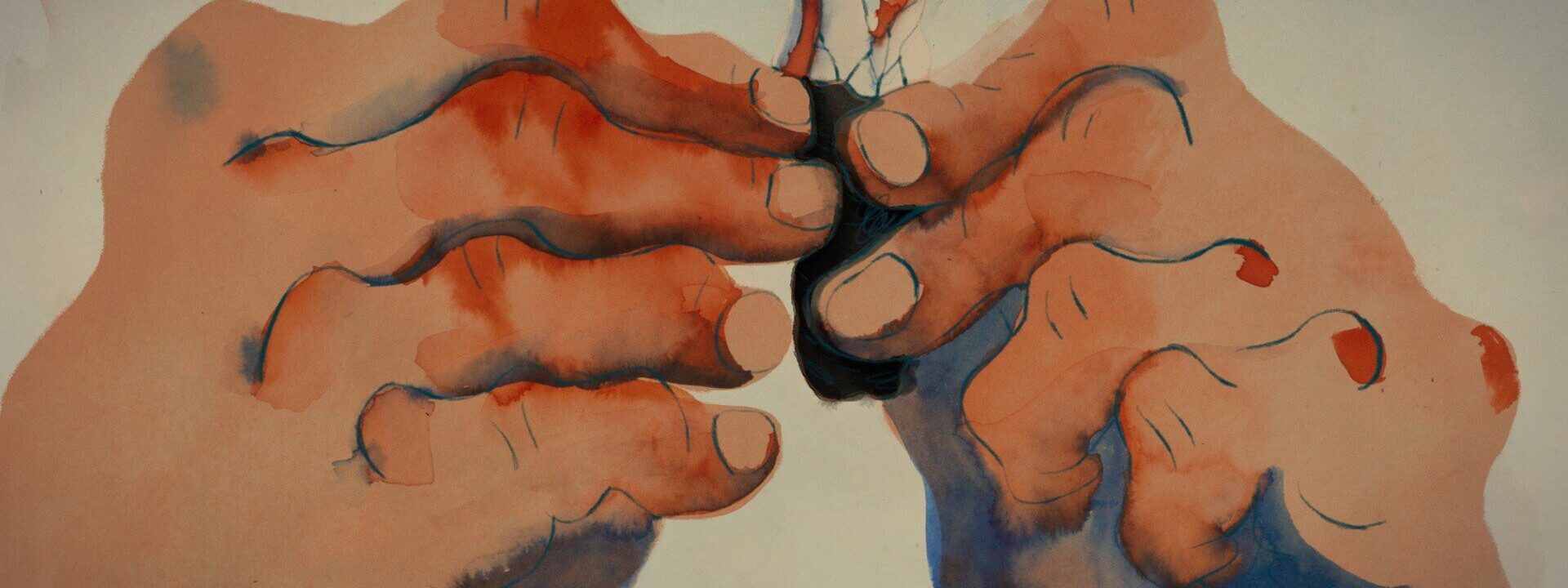 Fotograma de Percebes, Corto de animación en el que dos manos dibujadas salen limpiando un percebe.